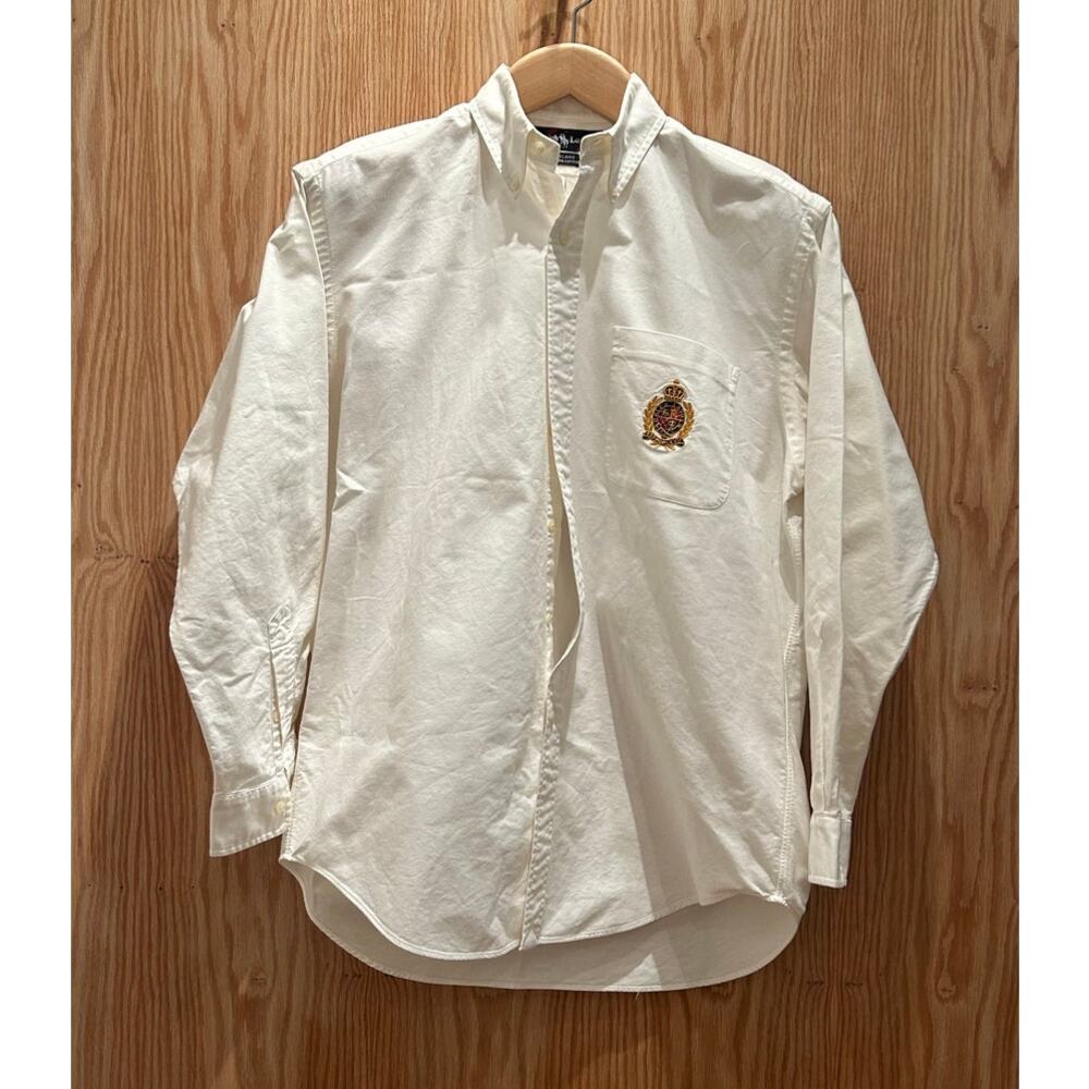 Vintage White Polo Ralph Lauren Embroidered Crest Button Down Men's Blair